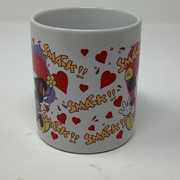 The Disney Store Coffee Mug Tea Cup Mickey Minnie Kissing Hearts Smack Valentine - Picture 3 of 12